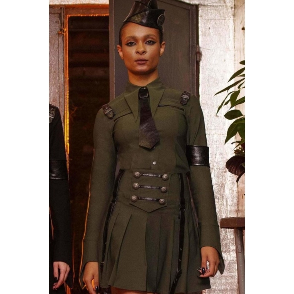 KILLSTAR Military Style Green Dress with Black Accents